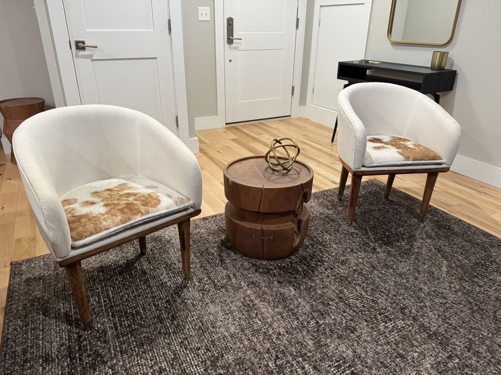CB2 Viceroy Cowhide Accent Chairs – Modern Barrel Style
