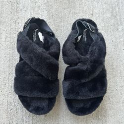 Koolaburra Womens Ugg Fuzz'd Out Sandals Slingback Black Slipper US 10