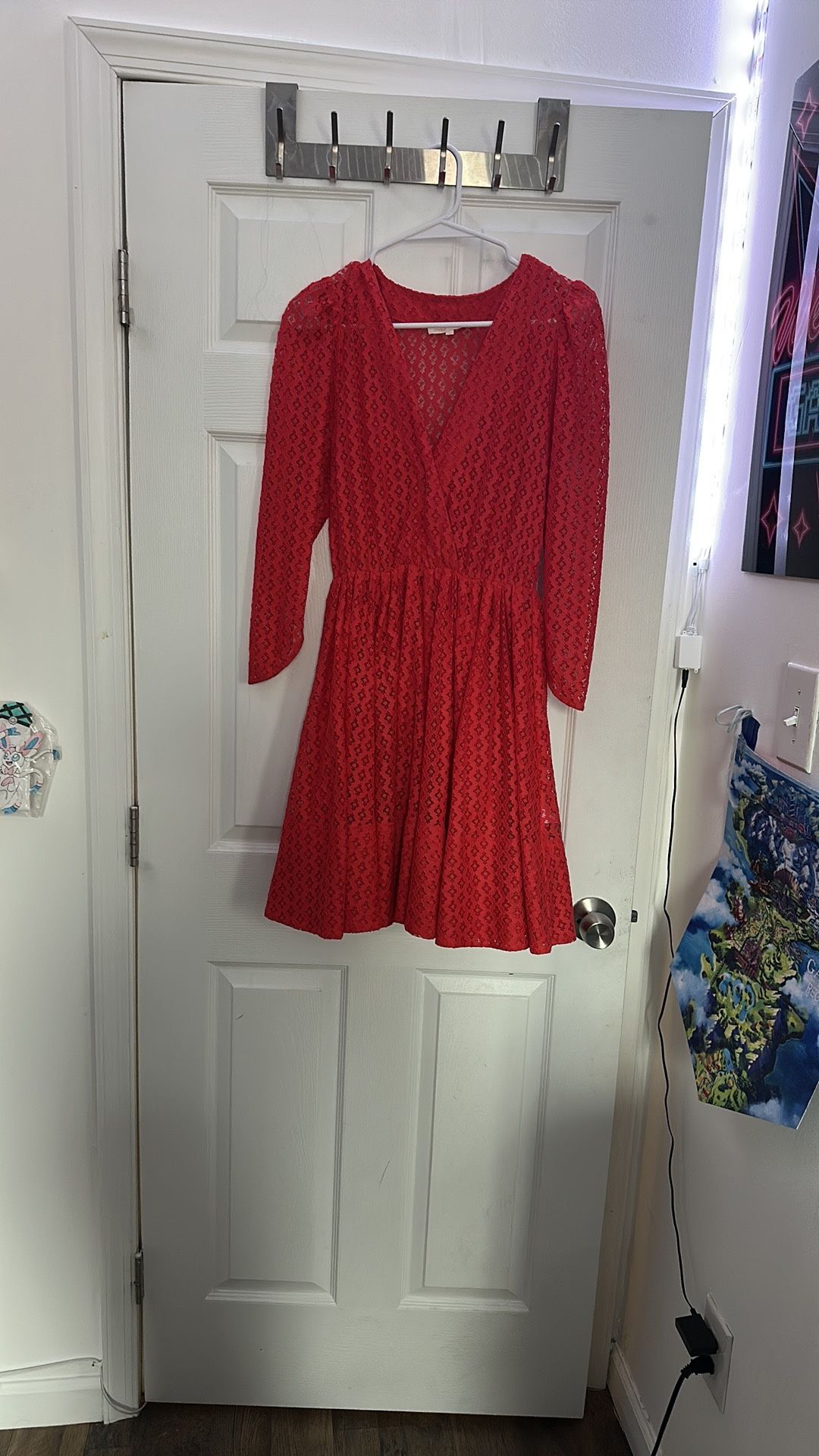 Maje Red Lace Fit & Flare Dress – French Designer Romantic Mini