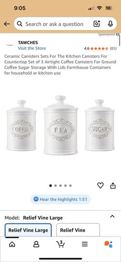 Ceramic Kitchen Canisters For Countertop Set of 3 Airtight