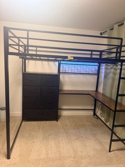 Full size loft bed with built in desk