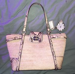 Authentic Coach Raffia Snakeskin Large Tote Summer