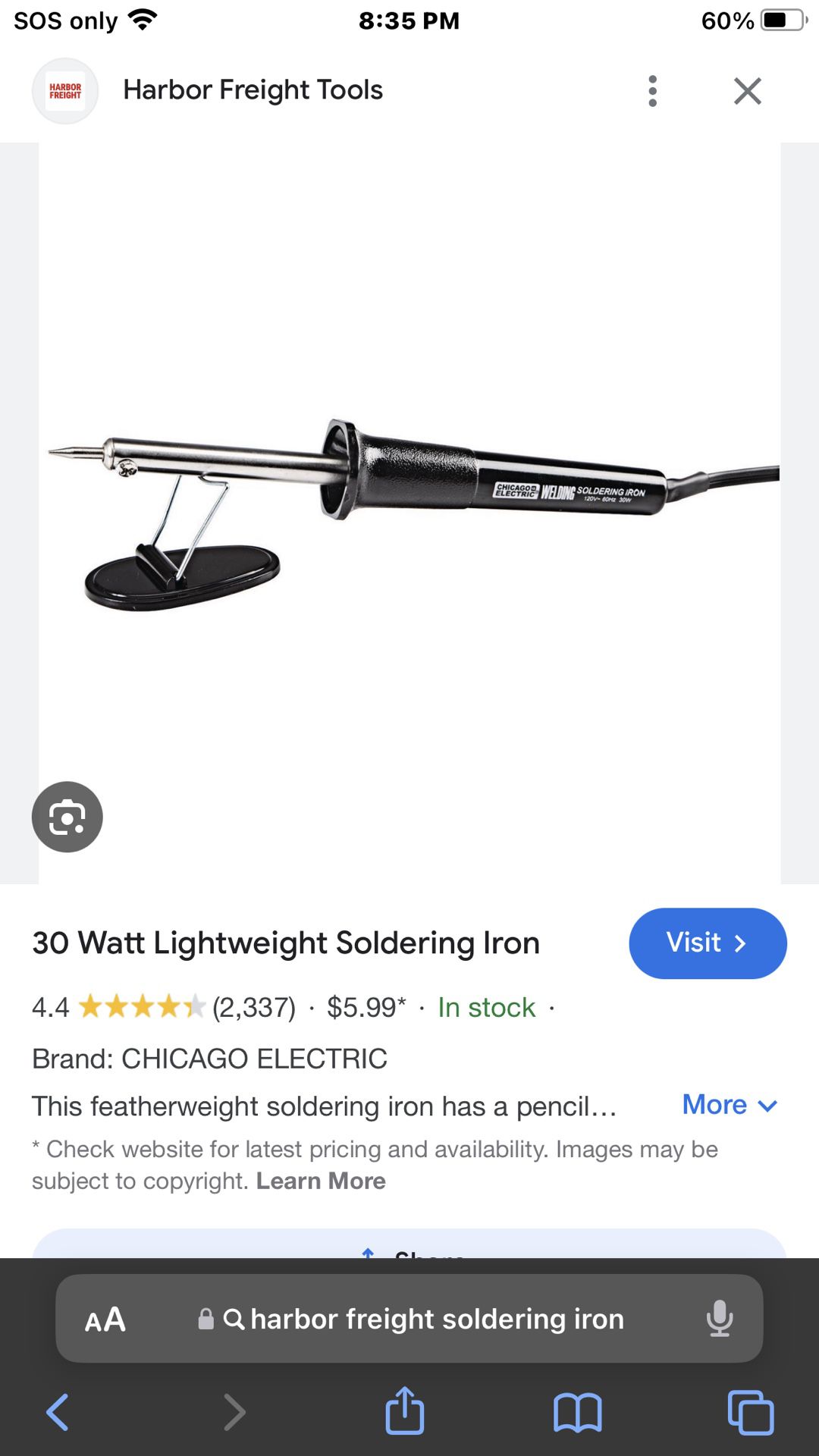 Chicago Electric Soldering Iron w/ 2 Tubes Of Solder 