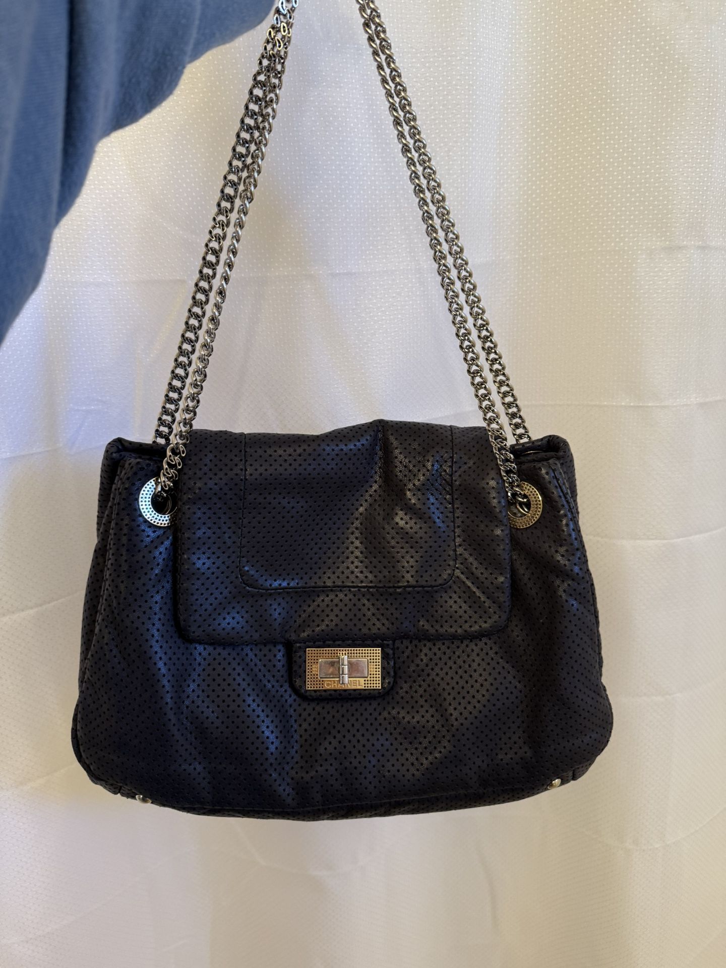 Authentic Black Chanel Purse With Gold And Silver Hardware