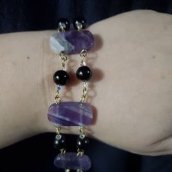 Gold Filled Onyx, Amethyst And Sworovski Crystal Bracelet