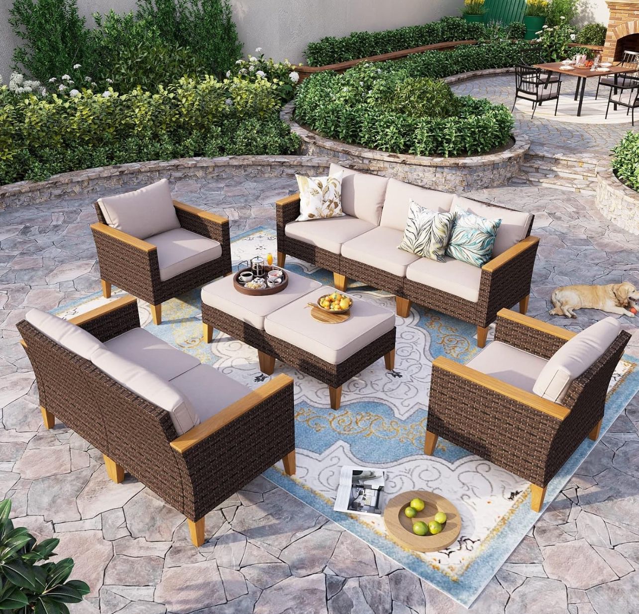 NEW Wicker Patio Furniture Set, Outdoor Rattan Sectional Sofa 9 Piece Patio Conversation Set 
