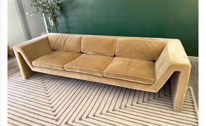 CB2 perimeter sofa - 3 seat cushion, brown faux mohair sofa, discontinued, by Vuue. Original $2,469