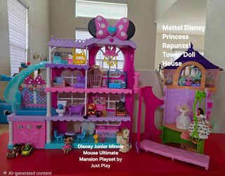 🏰🎀 Disney Playset Bundle – Minnie Mouse Mansion + Rapunzel Tower
