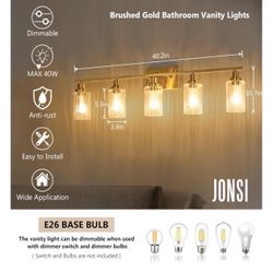 Jonsi Gold 5-Light Bathroom Vanity Light with Glass Shade