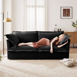 Oversized Modern Slipcovered Plain Chenille Deep Seat 2-Seat Sofa Couches with Upholstered Cushion&Detachable Cover, Comfy Sofa Couch for for Living