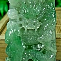 Burmese icy type A jadeite jade pendant lucky Dragon. Certified.