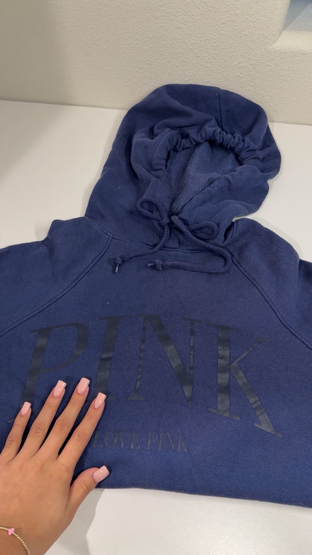 Navy Blue cropped PINK Hoodie