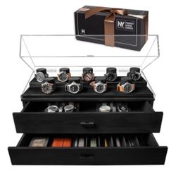 Holme & Hadfield Premium 17-Slot Wooden Watch Display Case – Extra Large Handcrafted Men’s Watch Box