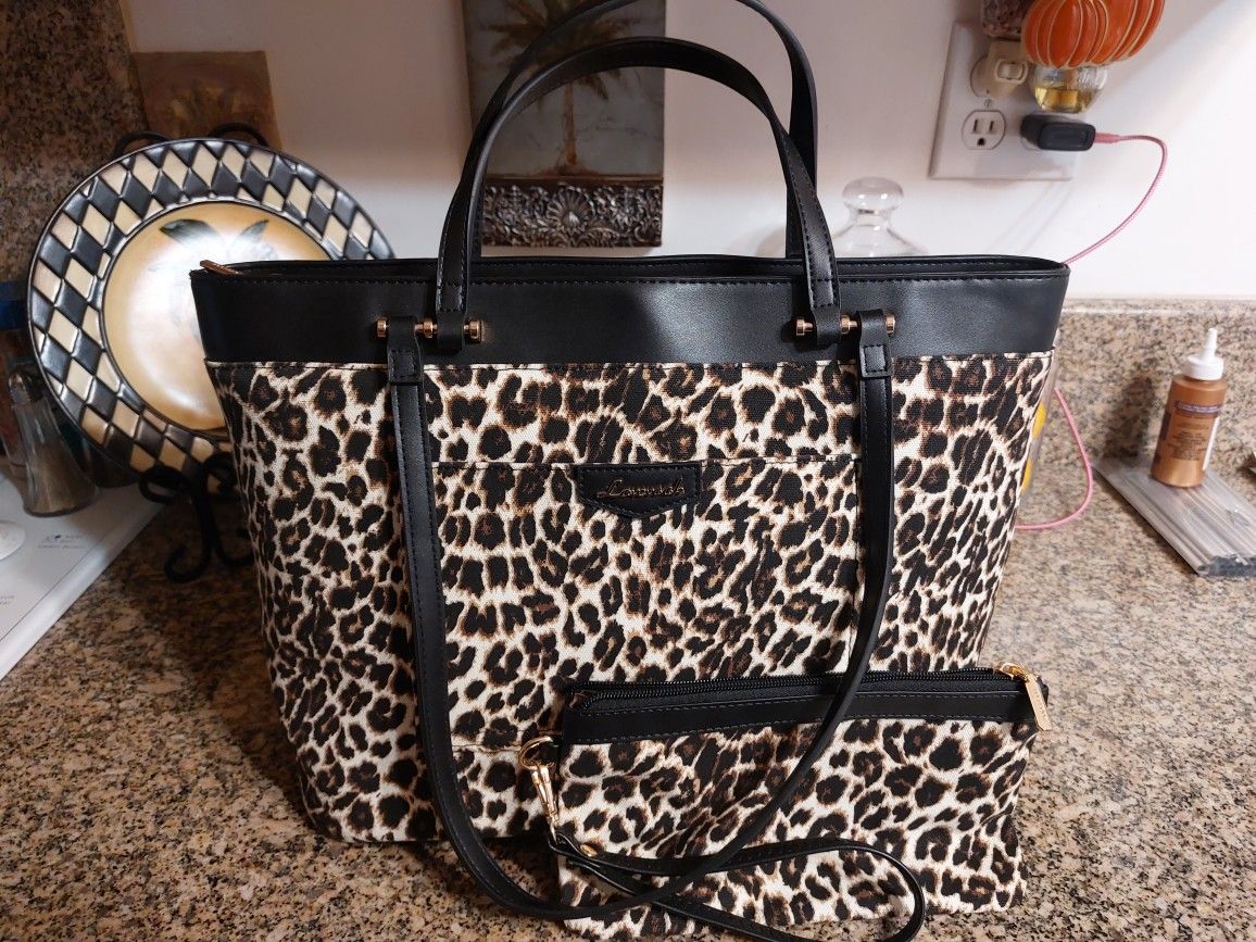 Leopard Tote Bag With Wristlet
