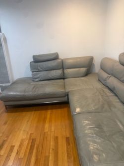 Leather grey sectional couch