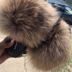 Brown Genuine Fur Slides Sizes 5-12