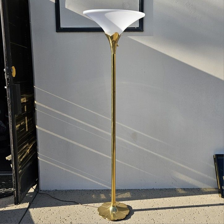Art Deco Brass Lily Lotus Floor Lamp By Stiffel Torchiere Floor Lamp Hollywood Regency Style