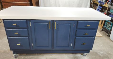 Repurposed Blue Kitchen Island