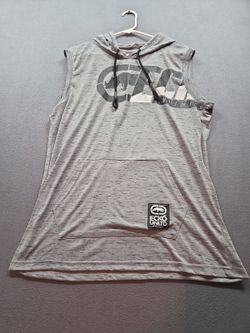 men's grey sleeveless hoodie by Echo Unltd size L