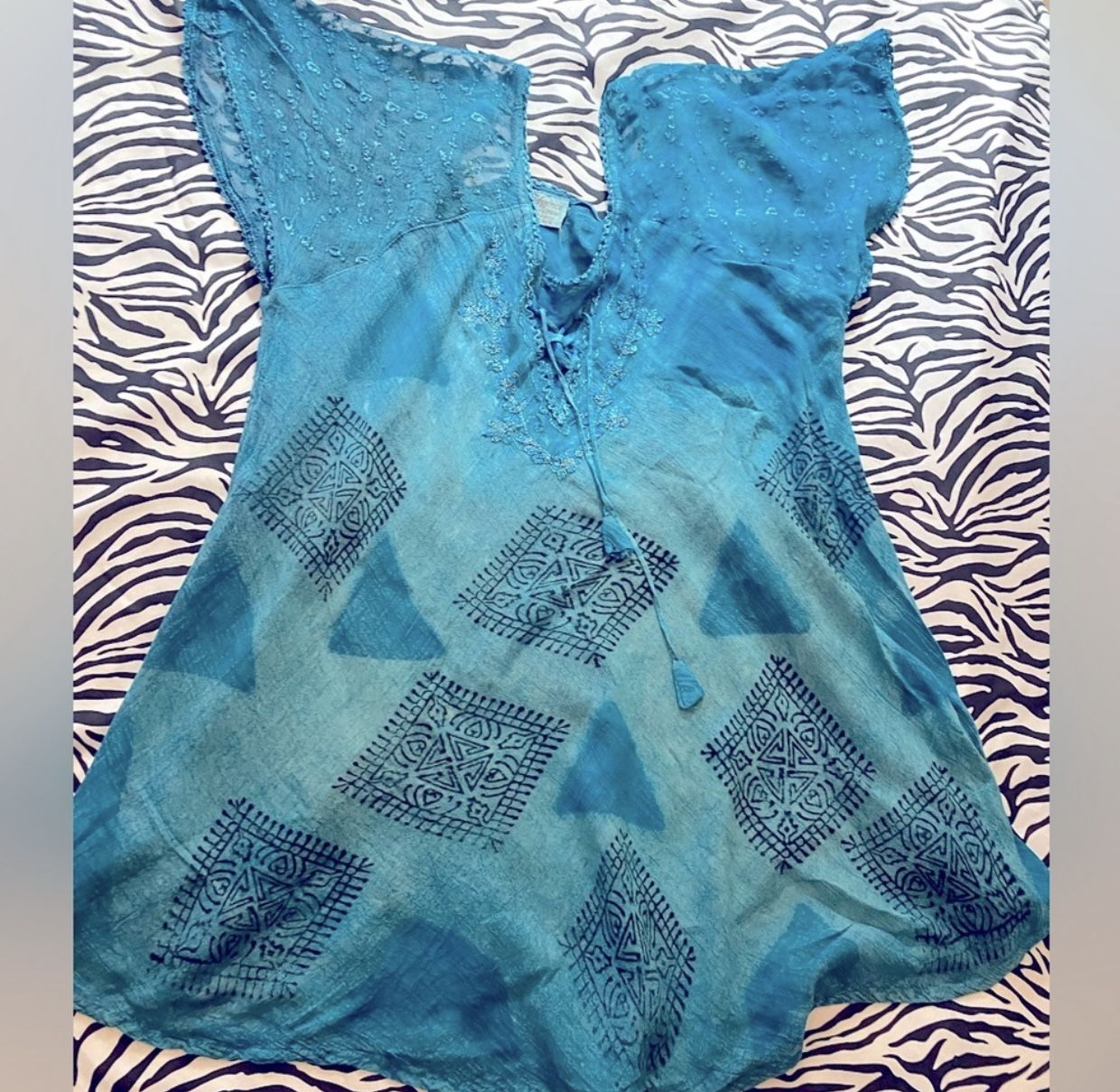 Turquoise Embroidered Tunic Top