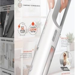 Sharper Image Handheld Vacuum with
High-Speed 120W Brushless Motor,
Cordless White: Portable, Bagless, HEPA
Filter, Multi-Surface