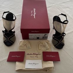 Salvatore, Ferragamo, Black & Pink High Heel Sandals 