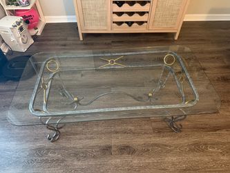Wrought Iron and Glass Coffee Tables with 2 End Tables