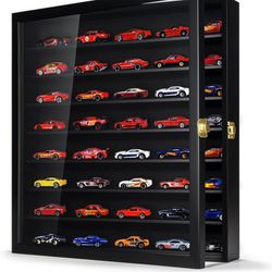 Model Car Display Case 1/64 Scale Diecast Wall-Mounted for Mini Toys and Small Wheels, Black

