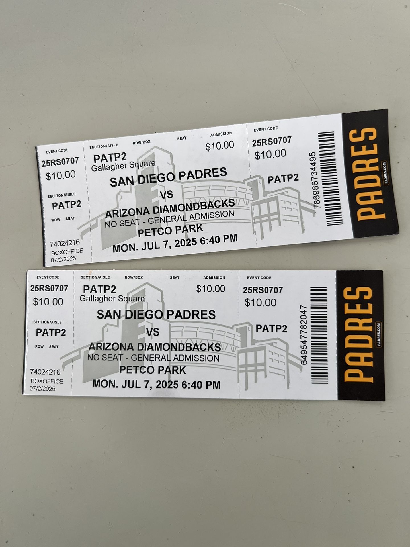 Padre Tickets 6-7-25 Gallagher