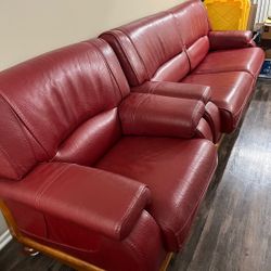 Premium Burgundy/Red Leather Sofa Set
