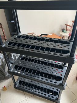 Black Plastic Multi-Tier Storage Shelving Unit