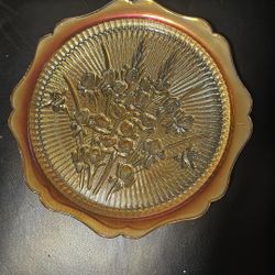 Jeannette Glass "Iris and Herringbone" carnival glass platter