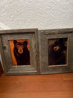 4 Barnwood bear paintings framed