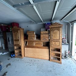 Bed Bookcase Headboard With lights And Mirror And Outlets And Storage With Key