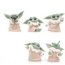 NEW! 5 Pack Baby Yoda Grogu Mandalorian Figurines 2.5", Solid PVC material