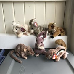 Ty Beanie Babies Woodland Creatures 1(contact info removed): Nibbler, Chipper, Nibbly, Springy, Tiptoe