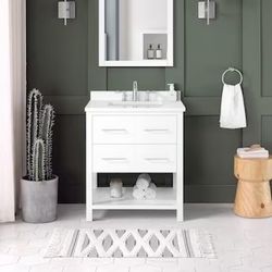 30-in White Undermount Single Sink Bathroom Vanity with White Engineered Marble Top