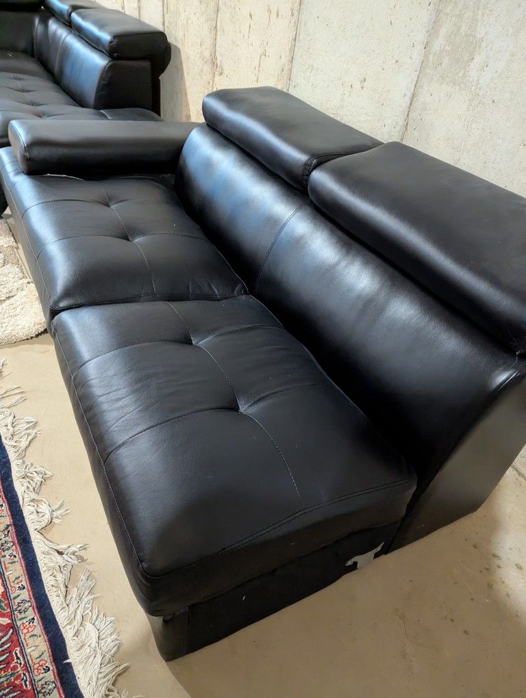 Black Faux Leather Sectional Couch – Adjustable Headrests – Must Sell by May 31