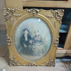 Antique Vintage Ornate Wood Gold Jesso Picture Frame Convex Bubble Glass Photo