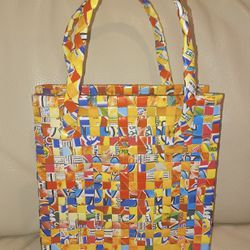 NWOT HANDMADE RECYCLED MULTICOLOR TOTE BAG- VINTAGE, COLLECTIBLE, RARE