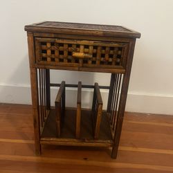 Bamboo End Table W Magazine Rack & Drawer 