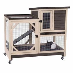 Large Rabbit Hutch XZ7001 with Run and Waterproof Roof - Brown