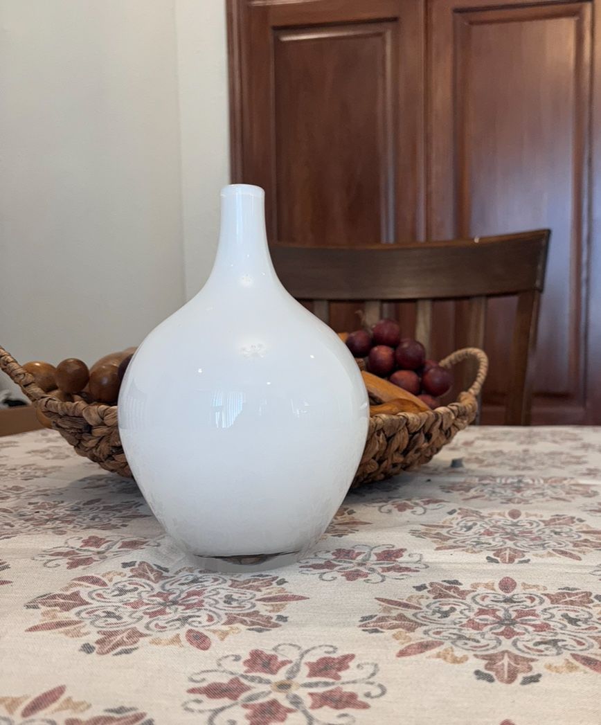 IKEA Modernist White Sweden Salong Hand Blown Glass Vase Johanna Jelink