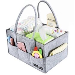 Baby Diaper Caddy - Nursery Storage Bin and Car Organizer for Diapers and Baby Wipes - Grey