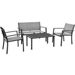 4 Pieces Patio Furniture Set Modern Patio Conversation Sets Textilene Outdoor Furniture Patio Chairs Set of 4 with Loveseat Coffee Table for Porch Law