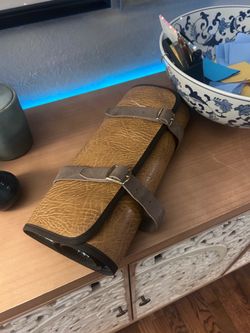 Vintage Leather Knife Roll Case Stroage