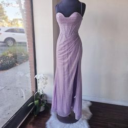 NEW FITTED GLITTER CORSET COWL GOWN / LAVENDER / SIZE 6