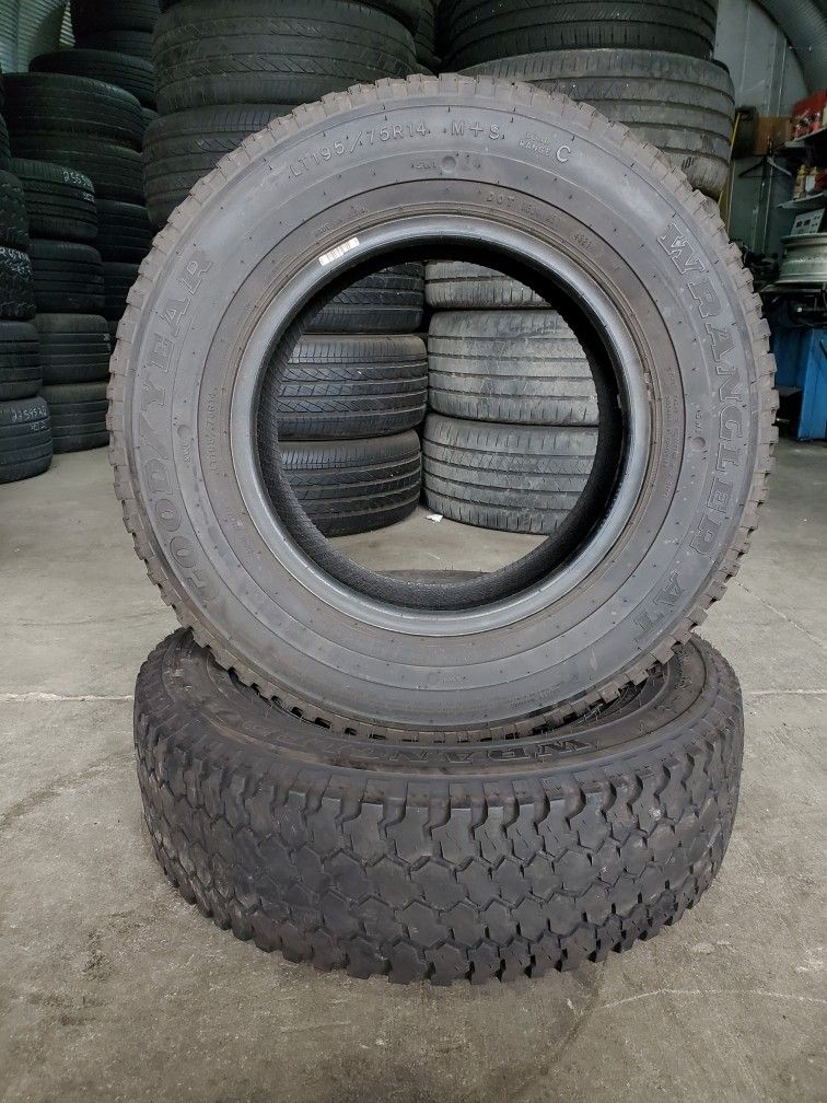 🔥 (2) LT 195 75 14 Goodyear Wrangler All Terrain Tires