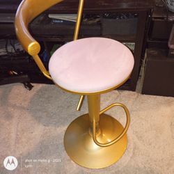 Gold Pink Velvet Bar Stool 