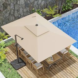 10x13FT Cantilever Outdoor Patio Umbrellas, Double Top Large Rectangle Umbrella, Heavy Duty 360° Rotation Offset Outdoor Sun Shade Umbrella for Garden